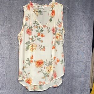 Violet & Claire Floral Sleeveless Blouse - Cream and Orange